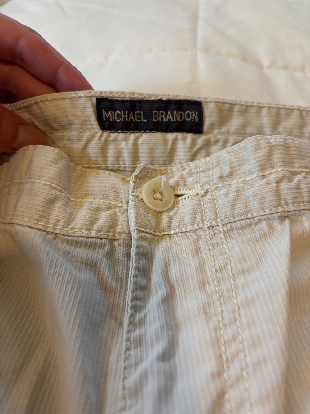 Michael Brandon Men's Light Cream Flat Front Shorts - Picture 2 of 7